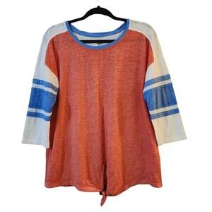 SO Womens Tee Size L Colorblock Lightweight Semi-Sheer Tie Front Pullover Top